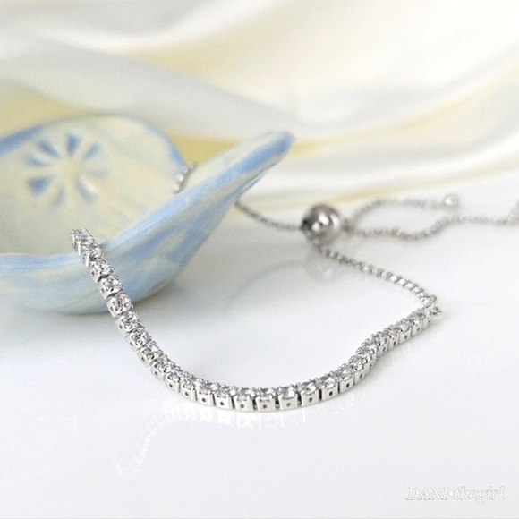 NEW White Gold Sterling Silver Bead Slider Tennis Bracelet - Picture 6 of 11